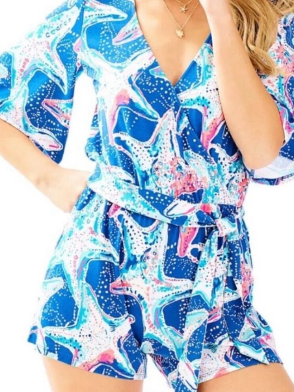 Lilly Pulitzer Blue, Teal & Pink Starfish Print Romper